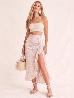 Jacquie the Label Pink Floral Ruffle Midi, L, Cottagecore, Coquette, Romantic